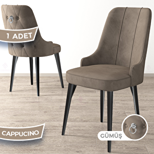 Newa Serisi 1 Adet Cappucino 1.sınıf Babyface Kumaş Siyah Metal Ayaklı Gümüş Halkalı Sandalye