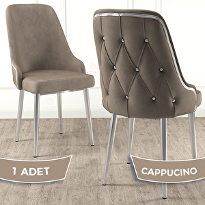 Krax Serisi 1 Adet Cappucino 1.sınıf Babyface Kumaş Gümüş Metal Ayaklı Yemek Odası Sandalyesi Cappucino