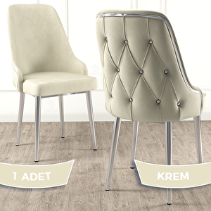Krax Serisi 1 Adet Krem 1.sınıf Babyface Kumaş Gümüş Metal Ayaklı Yemek Odası Sandalyesi Krem