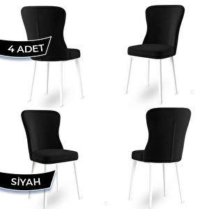Tita Serisi 4 Adet Siyah 1. Sınıf Babyface Kumaş Metal Beyaz Ayaklı Yemek Odası Sandalyesi Siyah