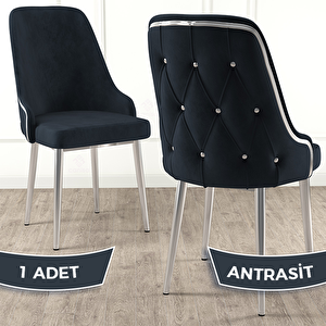 Krax Serisi 1 Adet Antrasit 1.sınıf Babyface Kumaş Gümüş Metal Ayaklı Yemek Odası Sandalyesi Antrasit
