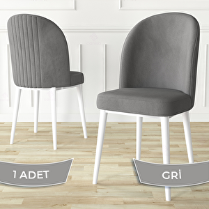 Aste Serisi 1 Adet Gri 1. Sınıf Babyface Kumaş Metal Beyaz İskeletli Yemek Odası Sandalyesi Gri