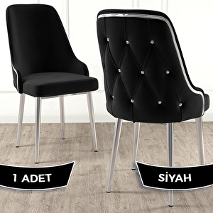 Krax Serisi 1 Adet Siyah 1.sınıf Babyface Kumaş Gümüş Metal Ayaklı Yemek Odası Sandalyesi Siyah