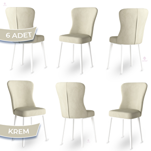 Tita Serisi 6 Adet Krem 1. Sınıf Babyface Kumaş Metal Beyaz Ayaklı Yemek Odası Sandalyesi Krem