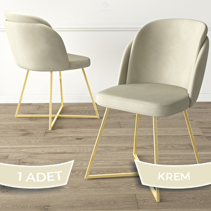 Pape Serisi 1 Adet Krem 1. Sınıf Babyface Kumaş Çift Papel Gold Metal Ayaklı Yemek Odası Sandalyesi Krem