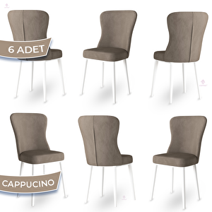 Tita Serisi 6 Adet Cappucino 1. Sınıf Babyface Kumaş Metal Beyaz Ayaklı Yemek Odası Sandalyesi Cappucino
