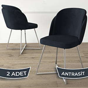 Pape Serisi 2 Adet Antrasit 1. Sınıf Babyface Kumaş Çift Papel Gümüş Metal Ayaklı Yemek Odası Sandalyesi Antrasit