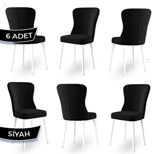 Tita Serisi 6 Adet Siyah 1. Sınıf Babyface Kumaş Metal Beyaz Ayaklı Yemek Odası Sandalyesi Siyah