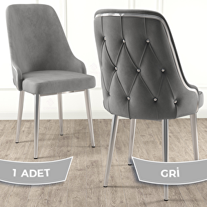 Krax Serisi 1 Adet Gri 1.sınıf Babyface Kumaş Gümüş Metal Ayaklı Yemek Odası Sandalyesi Gri