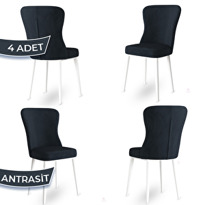 Tita Serisi 4 Adet Antrasit 1. Sınıf Babyface Kumaş Metal Beyaz Ayaklı Yemek Odası Sandalyesi Antrasit