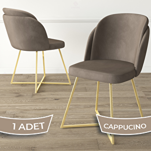 Pape Serisi 1 Adet Cappucino 1. Sınıf Babyface Kumaş Çift Papel Gold Metal Ayaklı Yemek Odası Sandalyesi Cappucino