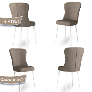 Tita Serisi 4 Adet Cappucino 1. Sınıf Babyface Kumaş Metal Beyaz Ayaklı Yemek Odası Sandalyesi Cappucino