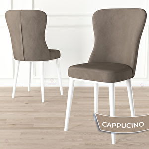 Tita Serisi 4 Adet Cappucino 1. Sınıf Babyface Kumaş Metal Beyaz Ayaklı Yemek Odası Sandalyesi Cappucino