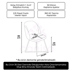 Pape Serisi 4 Adet Siyah 1. Sınıf Babyface Kumaş Çift Papel Gümüş Metal Ayaklı Yemek Odası Sandalyesi Siyah