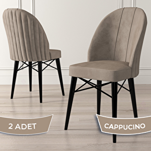 Jena Serisi 2 Adet Cappucino 1.sınıf Babyface Kumaş Siyah Gürgen Ayaklı Yemek Odası Sandalyesi Cappucino