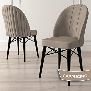 Jena Serisi 2 Adet Cappucino 1.sınıf Babyface Kumaş Siyah Gürgen Ayaklı Yemek Odası Sandalyesi Cappucino