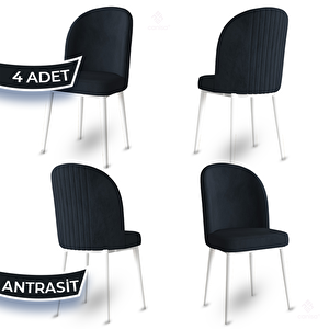 Aste Serisi 4 Adet Antrasit 1. Sınıf Babyface Kumaş Metal Beyaz İskeletli Yemek Odası Sandalyesi Antrasit