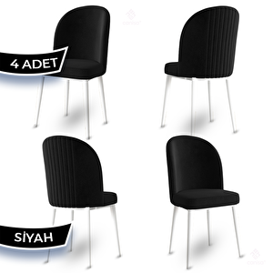 Aste Serisi 4 Adet Siyah 1. Sınıf Babyface Kumaş Metal Beyaz İskeletli Yemek Odası Sandalyesi Siyah