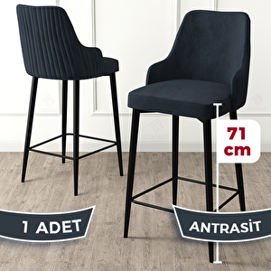 Enox Serisi 1 Adet Antrasit 1. Sınıf Babyface Kumaş Siyah Metal Ayaklı Bar Sandalyesi Antrasit