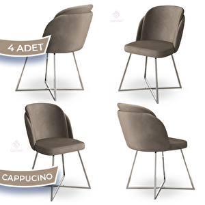 Pape Serisi 4 Adet Cappucino 1. Sınıf Babyface Kumaş Çift Papel Gümüş Metal Ayaklı Yemek Odası Sandalyesi Cappucino