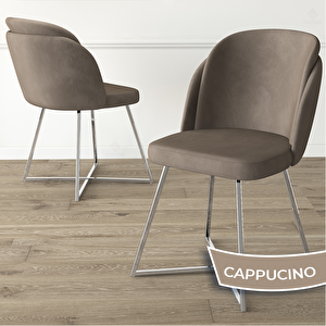 Pape Serisi 4 Adet Cappucino 1. Sınıf Babyface Kumaş Çift Papel Gümüş Metal Ayaklı Yemek Odası Sandalyesi Cappucino
