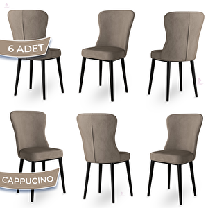 Tita Serisi 6 Adet Cappucino 1. Sınıf Babyface Kumaş Metal Siyah Ayaklı Yemek Odası Sandalyesi Cappucino