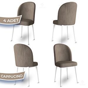 Aste Serisi 4 Adet Cappucino 1. Sınıf Babyface Kumaş Metal Beyaz İskeletli Yemek Odası Sandalyesi Cappucino