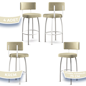 Wosa Serisi 4 Adet Krem 1. Sınıf Babyface Kumaş Beyaz Metal Ayaklı Bar Sandalyesi Krem