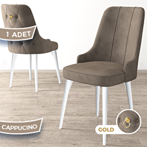 Newa Serisi 1 Adet Cappucino 1.sınıf Babyface Kumaş Beyaz Metal Ayaklı Gold Halkalı Sandalye Cappucino