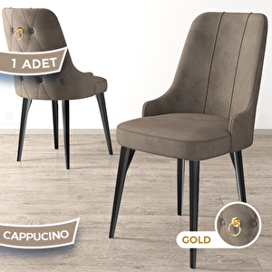Newa Serisi 1 Adet Cappucino 1.sınıf Babyface Kumaş Siyah Metal Ayaklı Gold Halkalı Sandalye Cappucino