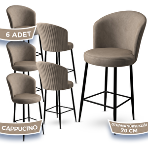 Fora Serisi 6 Adet Cappucino 1. Sınıf Babyface Kumaş Siyah Metal Ayaklı Bar Sandalyesi Cappucino