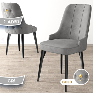 Newa Serisi 1 Adet Gri 1.sınıf Babyface Kumaş Siyah Metal Ayaklı Gold Halkalı Sandalye Gri