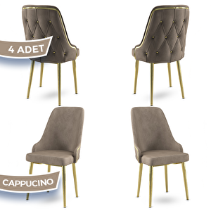 Krax Serisi 4 Adet Cappucino 1.sınıf Babyface Kumaş Gold Metal Ayaklı Yemek Odası Sandalyesi Cappucino