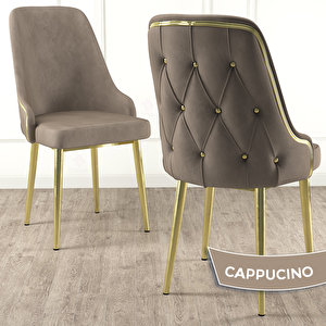 Krax Serisi 4 Adet Cappucino 1.sınıf Babyface Kumaş Gold Metal Ayaklı Yemek Odası Sandalyesi Cappucino