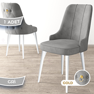 Newa Serisi 1 Adet Gri 1.sınıf Babyface Kumaş Beyaz Metal Ayaklı Gold Halkalı Sandalye Gri