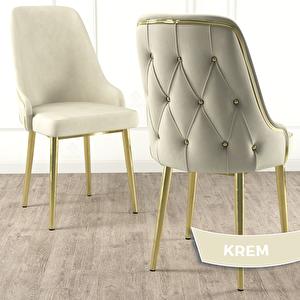 Krax Serisi 4 Adet Krem 1.sınıf Babyface Kumaş Gold Metal Ayaklı Yemek Odası Sandalyesi Krem