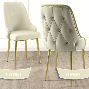 Krax Serisi 1 Adet Krem 1.sınıf Babyface Kumaş Gold Metal Ayaklı Yemek Odası Sandalyesi Krem