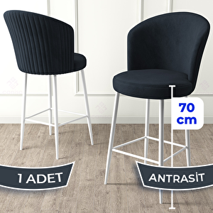 Fora Serisi 1 Adet Antrasit 1. Sınıf Babyface Kumaş Beyaz Metal Ayaklı Bar Sandalyesi Antrasit
