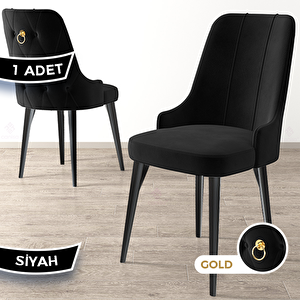 Newa Serisi 1 Adet Siyah 1.sınıf Babyface Kumaş Siyah Metal Ayaklı Gold Halkalı Sandalye Siyah