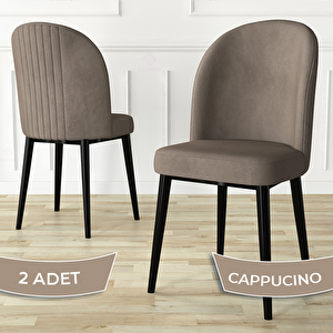 Aste Serisi 2 Adet Cappucino 1. Sınıf Babyface Kumaş Metal Siyah İskeletli Yemek Odası Sandalyesi Cappucino