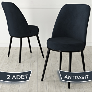 Jaxe Serisi 2 Adet Antrasit 1. Sınıf Babyface Kumaş Metal Siyah İskeletli Yemek Odası Sandalyesi Antrasit