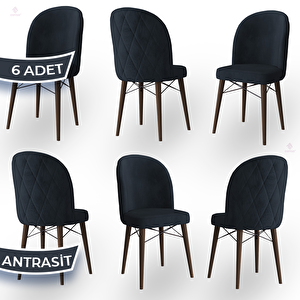 Bika Serisi 6 Adet Antrasit 1. Sınıf Babyface Kumaş Ceviz Gürgen Ayaklı Yemek Odası Sandalyesi Antrasit