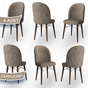 Bika Serisi 6 Adet Cappucino 1. Sınıf Babyface Kumaş Ceviz Gürgen Ayaklı Yemek Odası Sandalyesi Cappucino