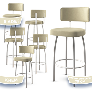Wosa Serisi 6 Adet Krem 1. Sınıf Babyface Kumaş Beyaz Metal Ayaklı Bar Sandalyesi Krem