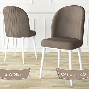 Aste Serisi 2 Adet Cappucino 1. Sınıf Babyface Kumaş Metal Beyaz İskeletli Yemek Odası Sandalyesi Cappucino