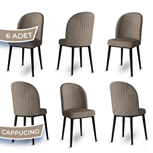 Aste Serisi 6 Adet Cappucino 1. Sınıf Babyface Kumaş Metal Siyah İskeletli Yemek Odası Sandalyesi Cappucino