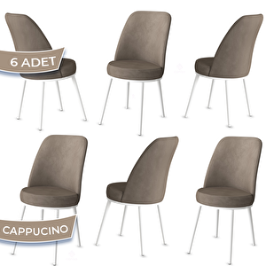 Jaxe Serisi 6 Adet Cappucino 1. Sınıf Babyface Kumaş Metal Beyaz İskeletli Yemek Odası Sandalyesi Cappucino