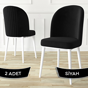 Aste Serisi 2 Adet Siyah 1. Sınıf Babyface Kumaş Metal Beyaz İskeletli Yemek Odası Sandalyesi Siyah