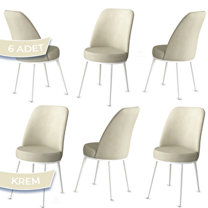 Jaxe Serisi 6 Adet Krem 1. Sınıf Babyface Kumaş Metal Beyaz İskeletli Yemek Odası Sandalyesi Krem