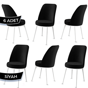 Jaxe Serisi 6 Adet Siyah 1. Sınıf Babyface Kumaş Metal Beyaz İskeletli Yemek Odası Sandalyesi Siyah